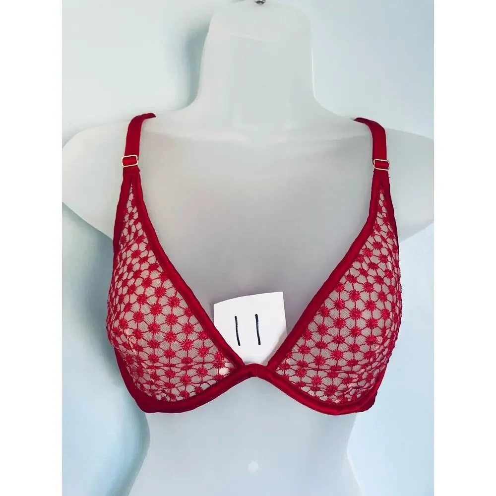 Victoria's Secret Bra Unlined NWOT Red Semi Sheer 36C Valentine's